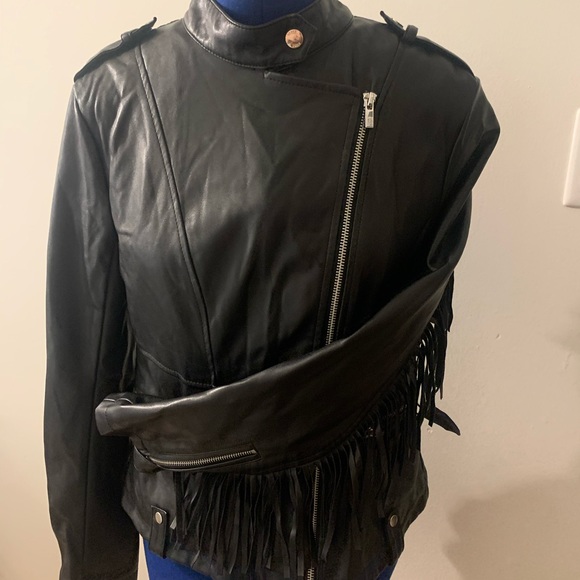 Black Biker style pleather jacket with tassels. - Picture 2 of 8